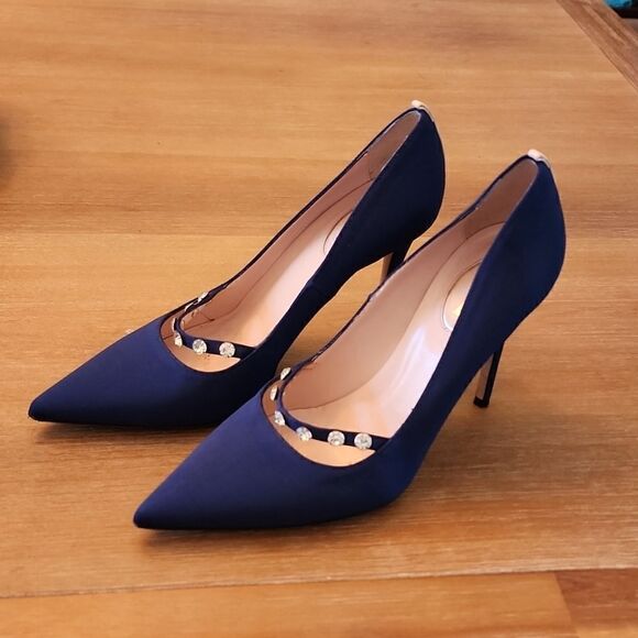Sarah Jessica Parker Daphne Blue Satin 39.5  Heels - Picture 1 of 4